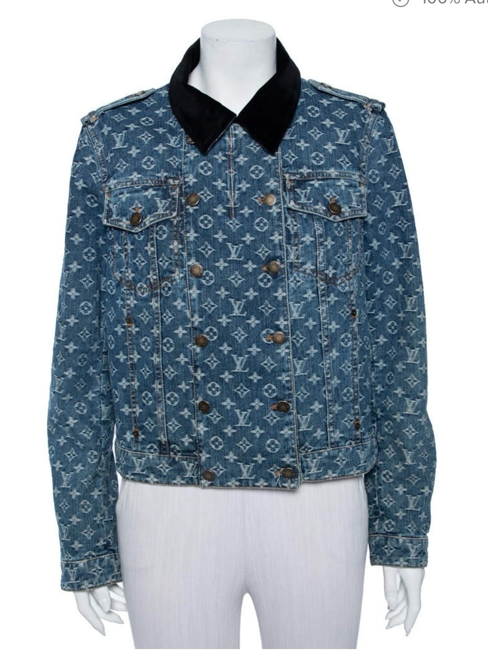 Louis Vuitton Blue Denim Jacket with Brown Leather Patch
